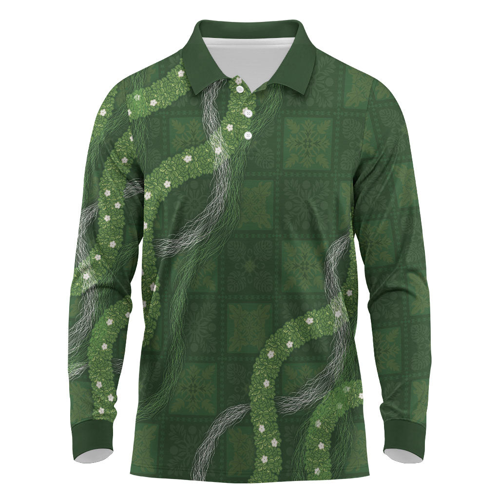 Hawaiian Quilt Long Sleeve Polo Shirt Pele Hair Hinahina Lei Green Version