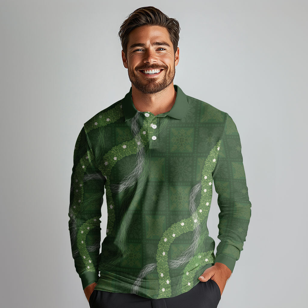 Hawaiian Quilt Long Sleeve Polo Shirt Pele Hair Hinahina Lei Green Version