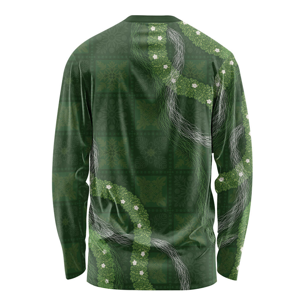 Hawaiian Quilt Long Sleeve Shirt Pele Hair Hinahina Lei Green Version