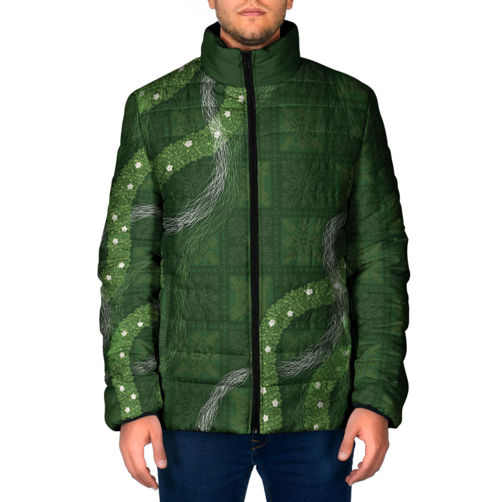 Hawaiian Quilt Padded Jacket Pele Hair Hinahina Lei Green Version