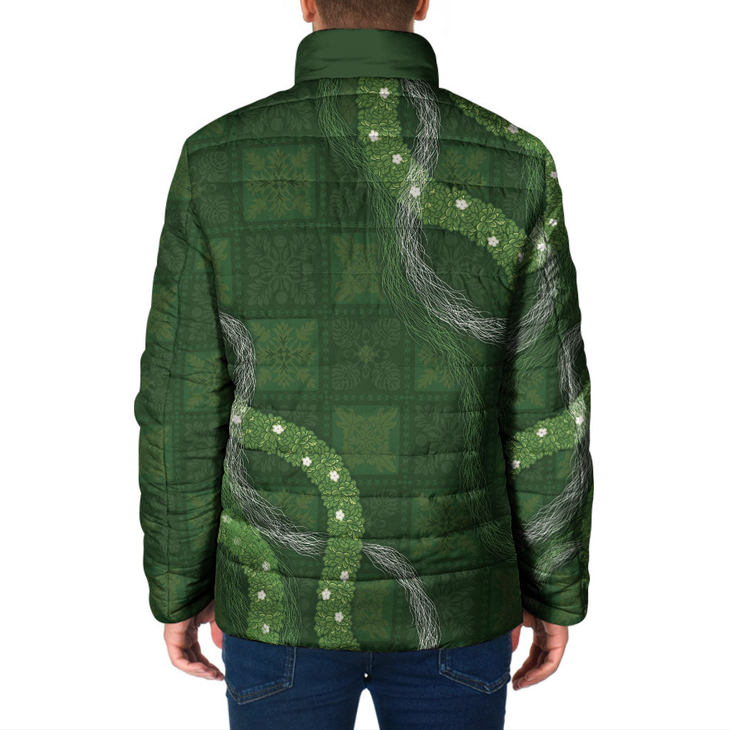 Hawaiian Quilt Padded Jacket Pele Hair Hinahina Lei Green Version