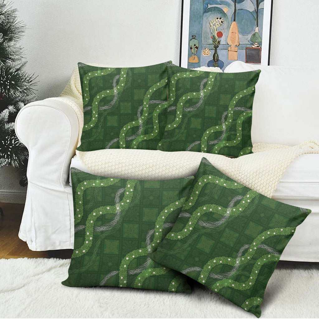 Hawaiian Quilt Pillow Cover Pele Hair Hinahina Lei Green Version