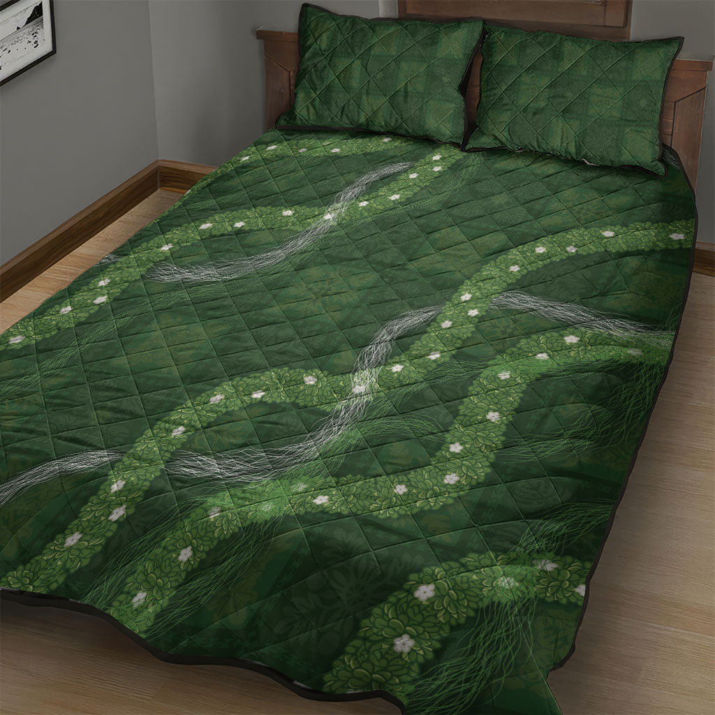 Hawaiian Quilt Quilt Bed Set Pele Hair Hinahina Lei Green Version LT05 - Polynesian Pride
