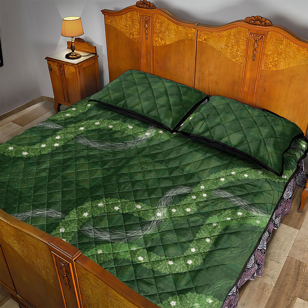 Hawaiian Quilt Quilt Bed Set Pele Hair Hinahina Lei Green Version LT05 - Polynesian Pride