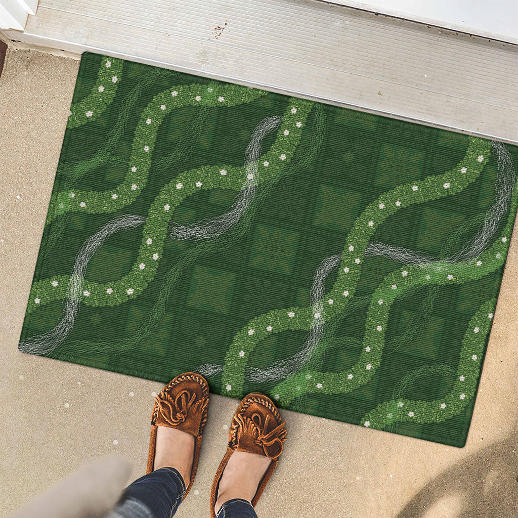 Hawaiian Quilt Rubber Doormat Pele Hair Hinahina Lei Green Version