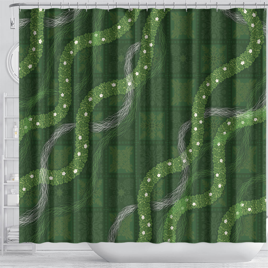 Hawaiian Quilt Shower Curtain Pele Hair Hinahina Lei Green Version