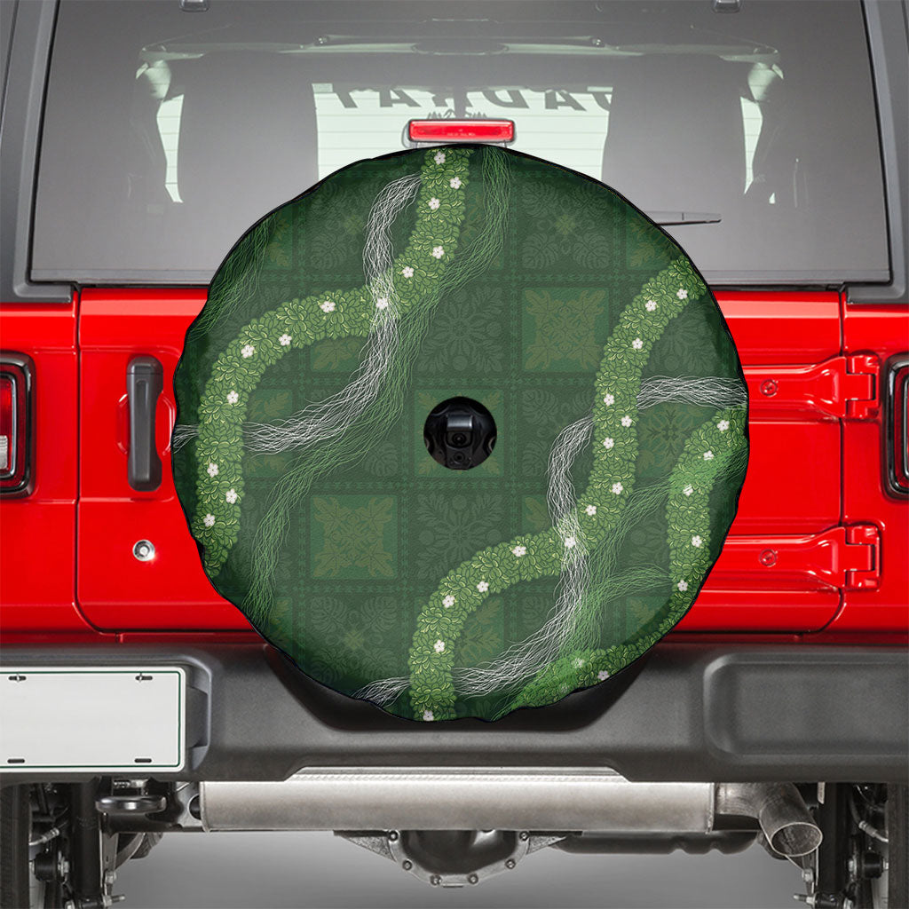 Hawaiian Quilt Spare Tire Cover Pele Hair Hinahina Lei Green Version