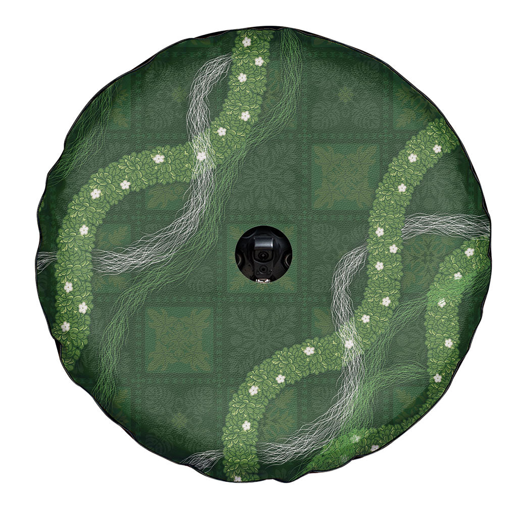 Hawaiian Quilt Spare Tire Cover Pele Hair Hinahina Lei Green Version