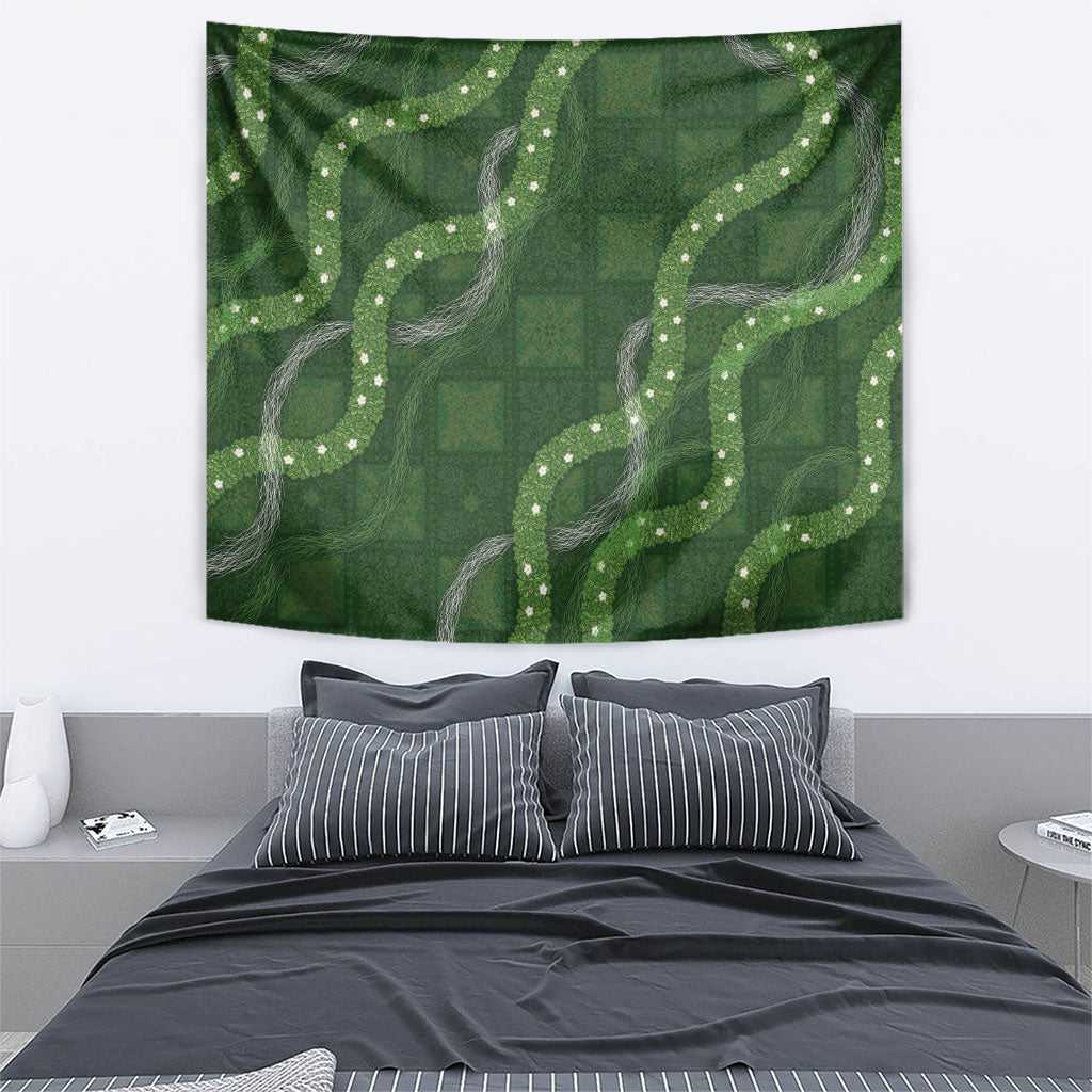 Hawaiian Quilt Tapestry Pele Hair Hinahina Lei Green Version