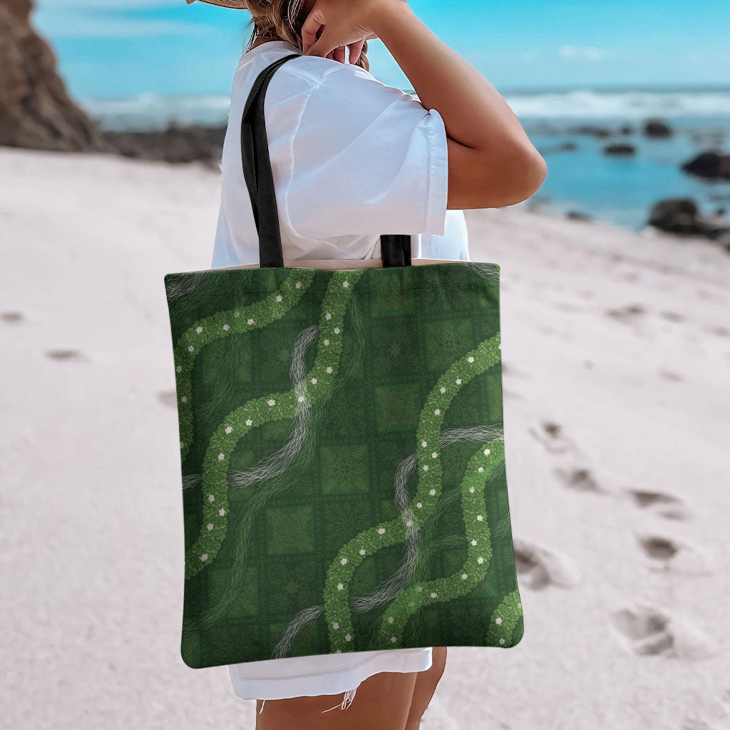 Hawaiian Quilt Tote Bag Pele Hair Hinahina Lei Green Version LT05 - Polynesian Pride