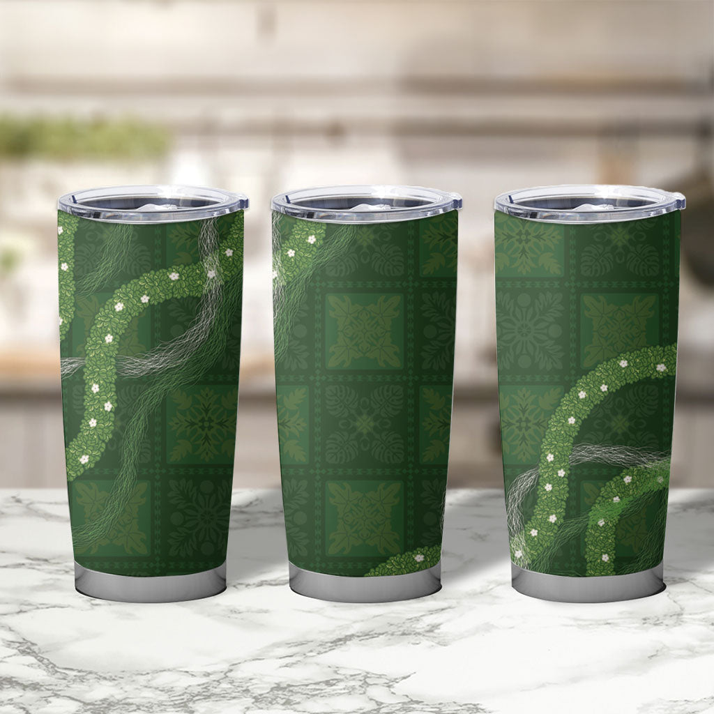 Hawaiian Quilt Tumbler Cup Pele Hair Hinahina Lei Green Version