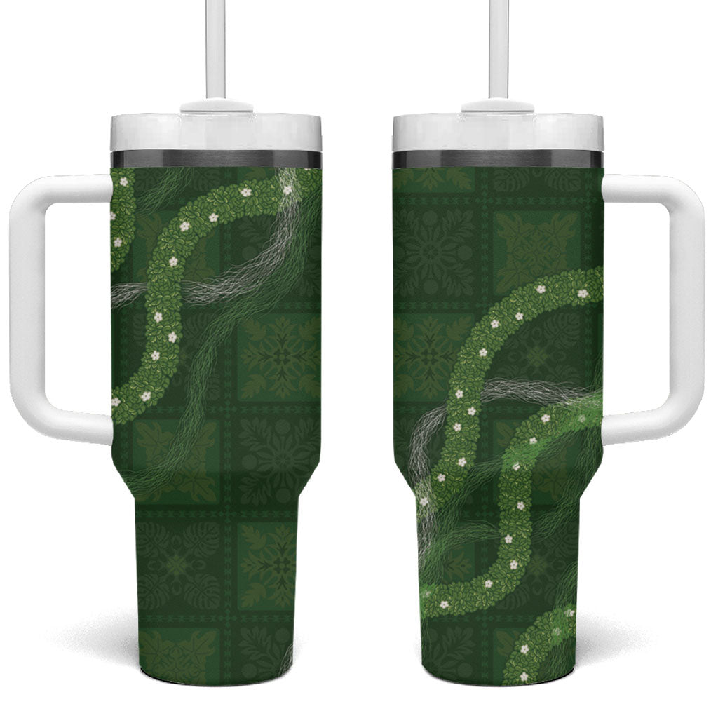 Hawaiian Quilt Tumbler With Handle Pele Hair Hinahina Lei Green Version