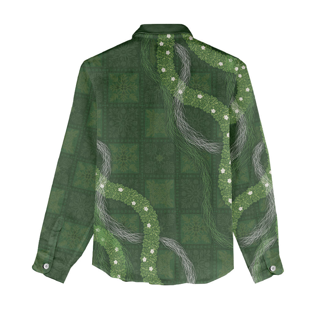 Hawaiian Quilt Women Casual Shirt Pele Hair Hinahina Lei Green Version
