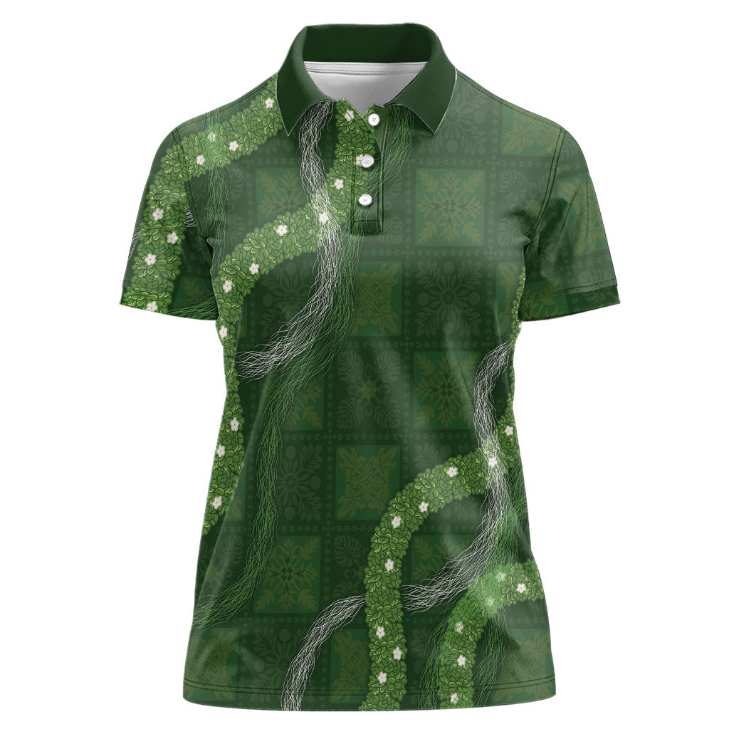 Hawaiian Quilt Women Polo Shirt Pele Hair Hinahina Lei Green Version LT05 Female Green - Polynesian Pride