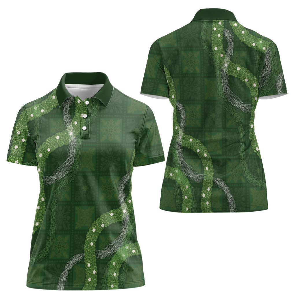 Hawaiian Quilt Women Polo Shirt Pele Hair Hinahina Lei Green Version LT05 - Polynesian Pride
