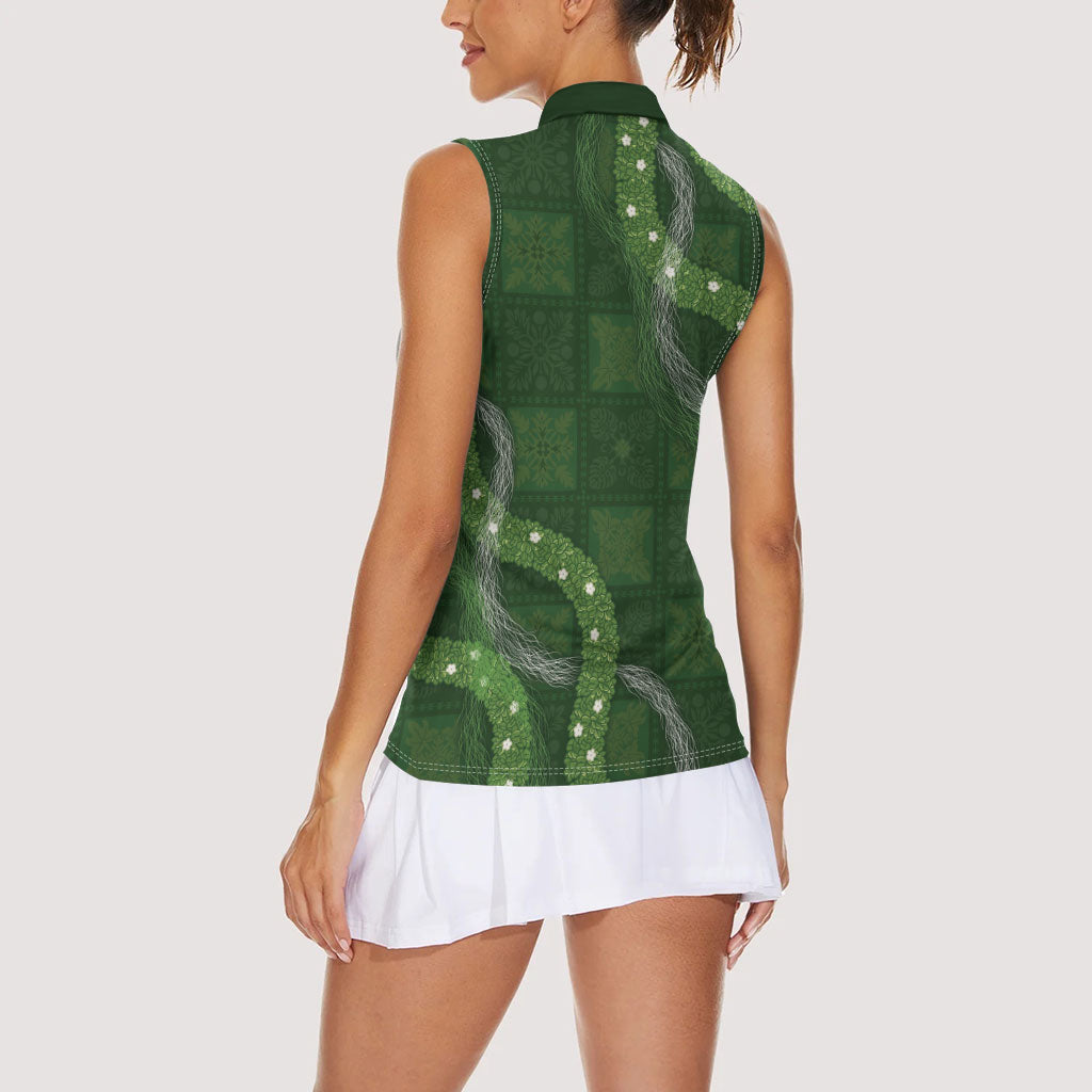 Hawaiian Quilt Women Sleeveless Polo Shirt Pele Hair Hinahina Lei Green Version