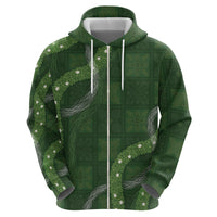 Hawaiian Quilt Zip Hoodie Pele Hair Hinahina Lei Green Version