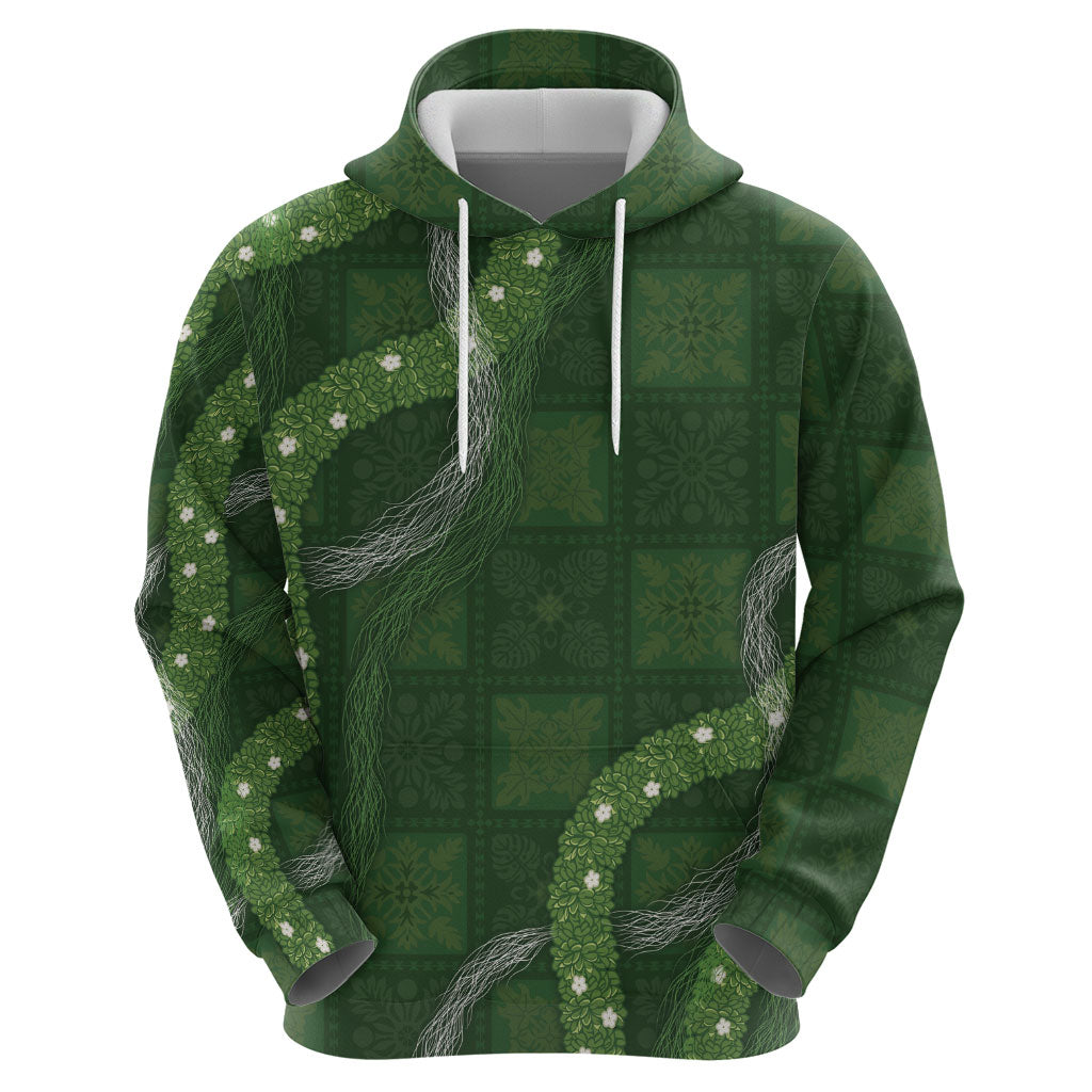 Hawaiian Quilt Zip Hoodie Pele Hair Hinahina Lei Green Version