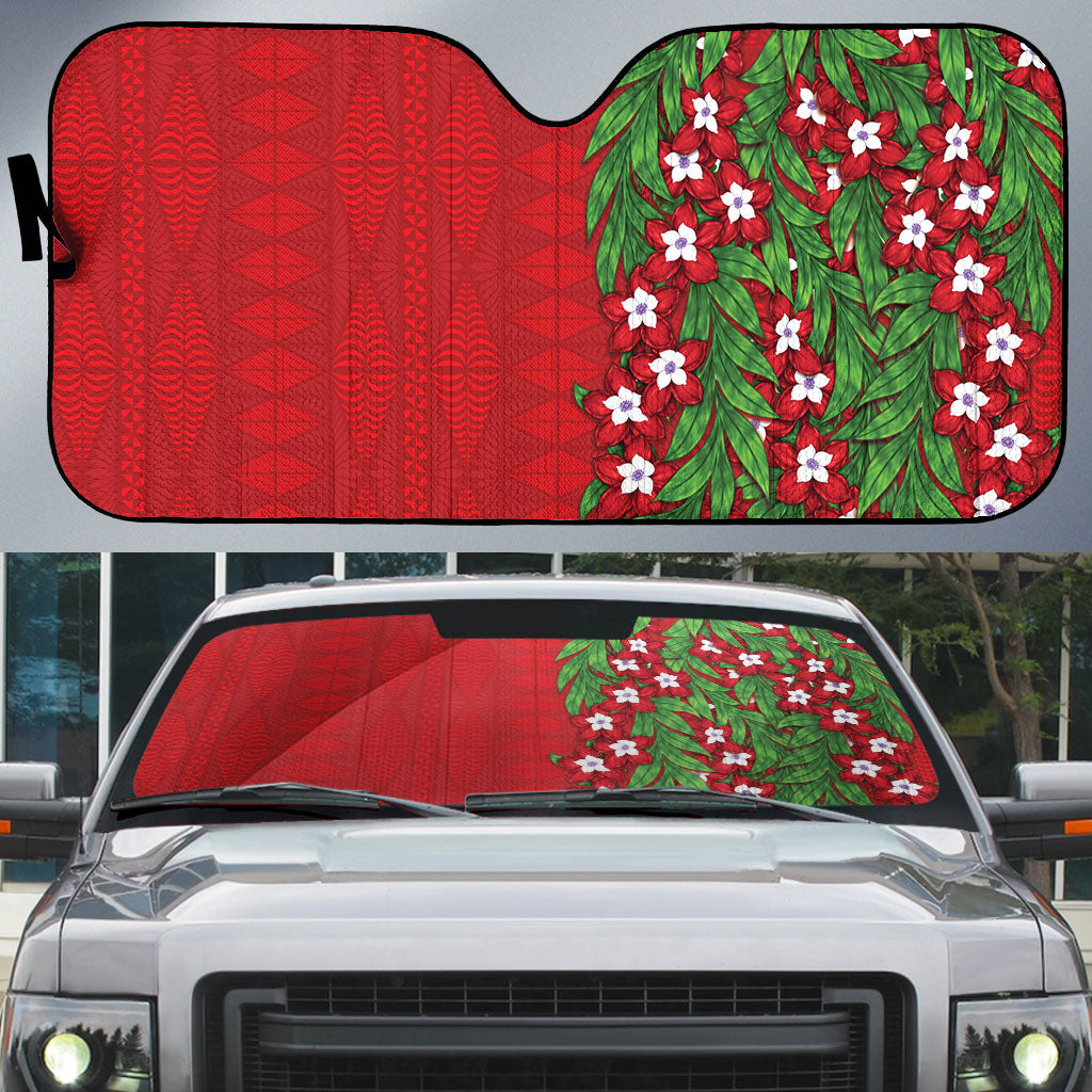 Tonga Language Week Auto Sun Shade Heilala Floral Red LT05 Red - Polynesian Pride
