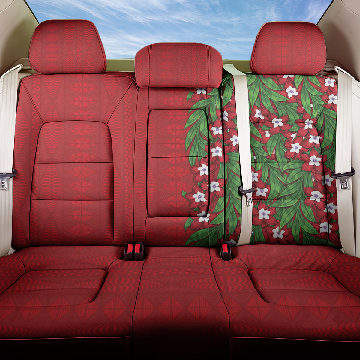Tonga Language Week Back Car Seat Cover Heilala Floral Red