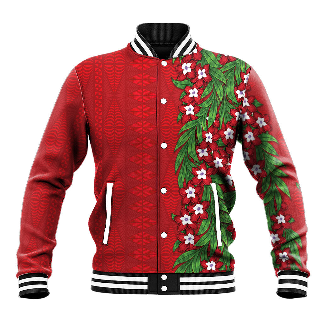 Tonga Language Week Baseball Jacket Heilala Floral Red