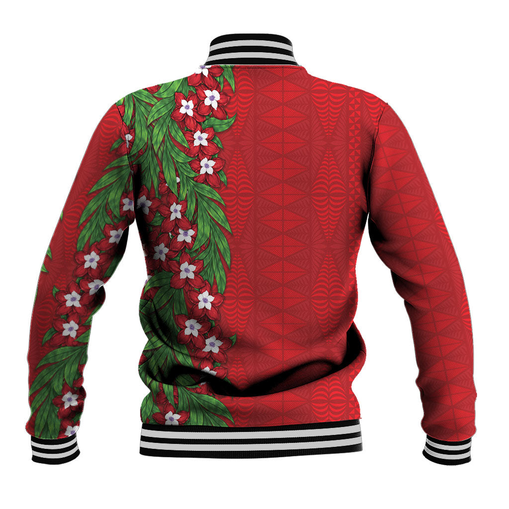 Tonga Language Week Baseball Jacket Heilala Floral Red