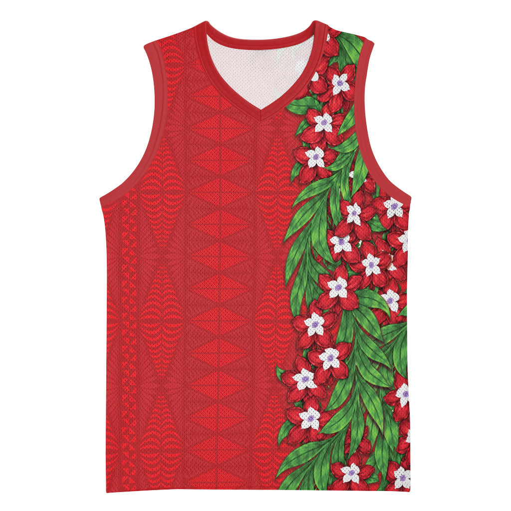 Tonga Language Week Basketball Jersey Heilala Floral Red