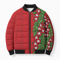 Tonga Language Week Bomber Puffer Jacket Heilala Floral Red