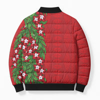 Tonga Language Week Bomber Puffer Jacket Heilala Floral Red