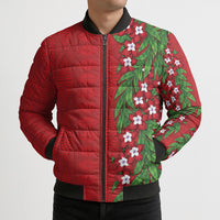 Tonga Language Week Bomber Puffer Jacket Heilala Floral Red