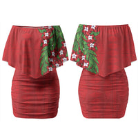 Tonga Language Week Couples Matching Off Shoulder Short Dress and Long Sleeve Button Shirt Heilala Floral Red