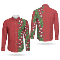 Tonga Language Week Couples Matching Off The Shoulder Long Sleeve Dress and Long Sleeve Button Shirt Heilala Floral Red