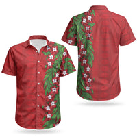 Tonga Language Week Couples Matching Short Sleeve Bodycon Dress and Hawaiian Shirt Heilala Floral Red