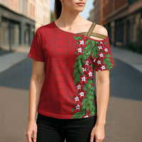 Tonga Language Week Cross Shoulder Shirt Heilala Floral Red