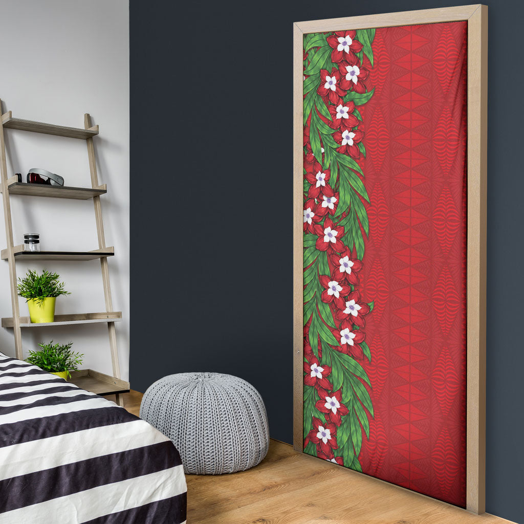 Tonga Language Week Door Cover Heilala Floral Red