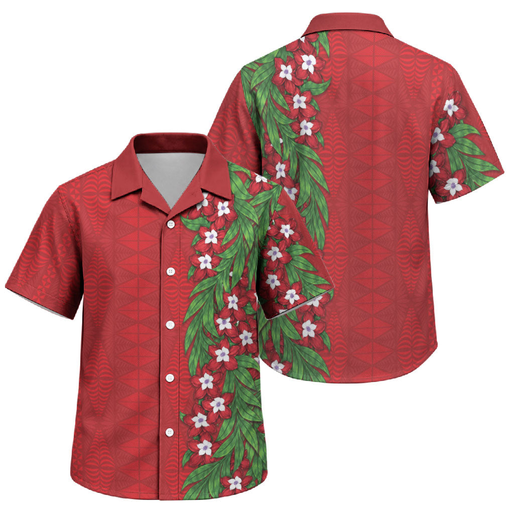 Tonga Language Week Family Matching Off The Shoulder Long Sleeve Dress and Hawaiian Shirt Heilala Floral Red