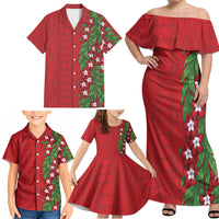 Tonga Language Week Family Matching Off Shoulder Maxi Dress and Hawaiian Shirt Heilala Floral Red