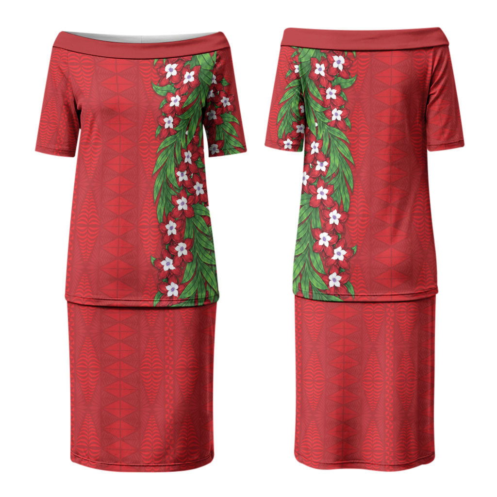 Tonga Language Week Family Matching Puletasi and Hawaiian Shirt Heilala Floral Red