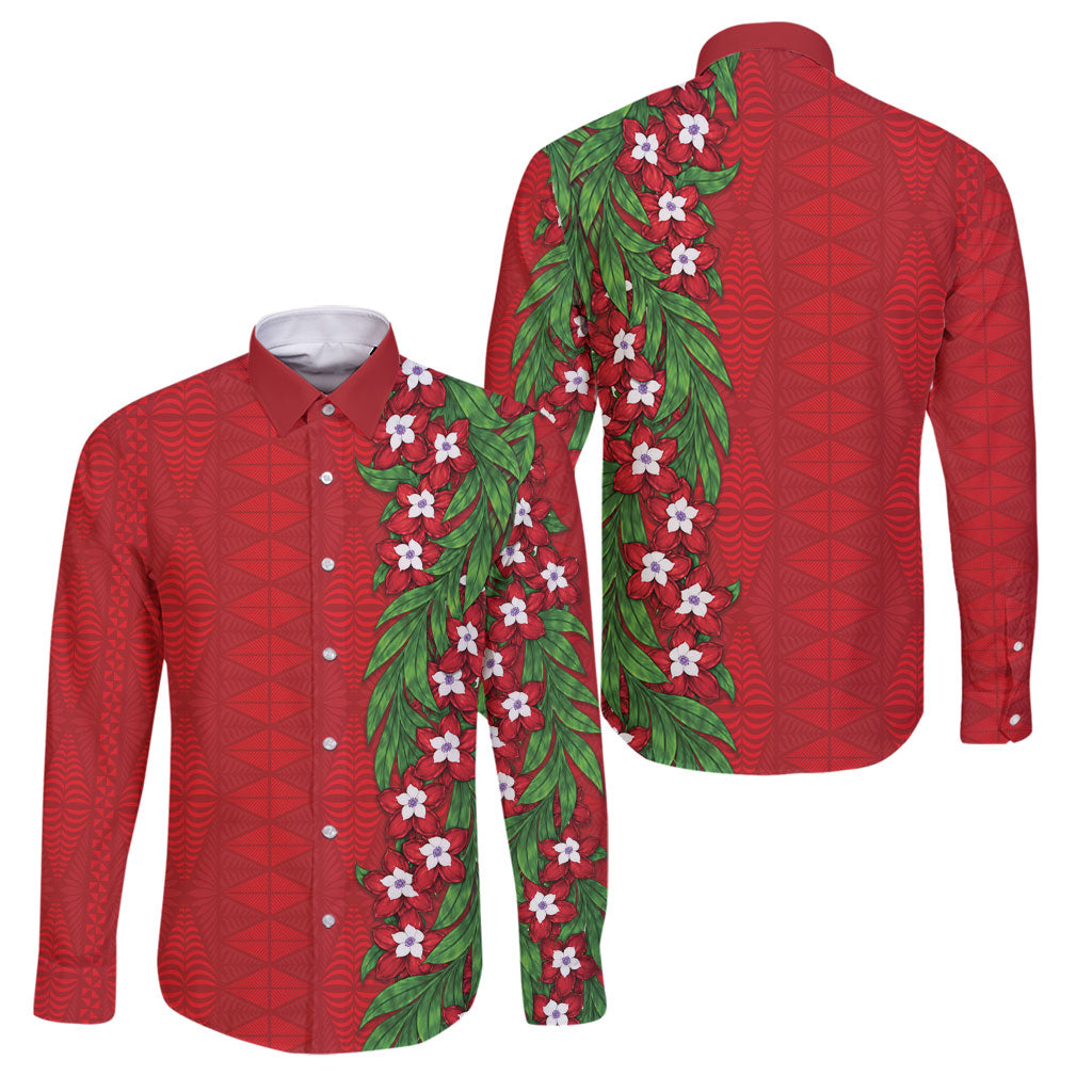 Tonga Language Week Family Matching Puletasi and Hawaiian Shirt Heilala Floral Red