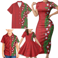 Tonga Language Week Family Matching Short Sleeve Bodycon Dress and Hawaiian Shirt Heilala Floral Red