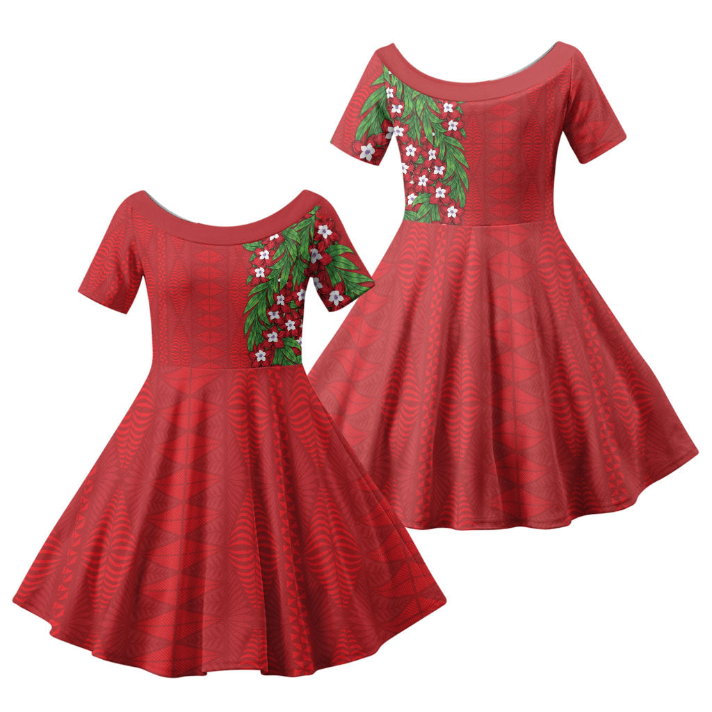 Tonga Language Week Family Matching Summer Maxi Dress and Hawaiian Shirt Heilala Floral Red