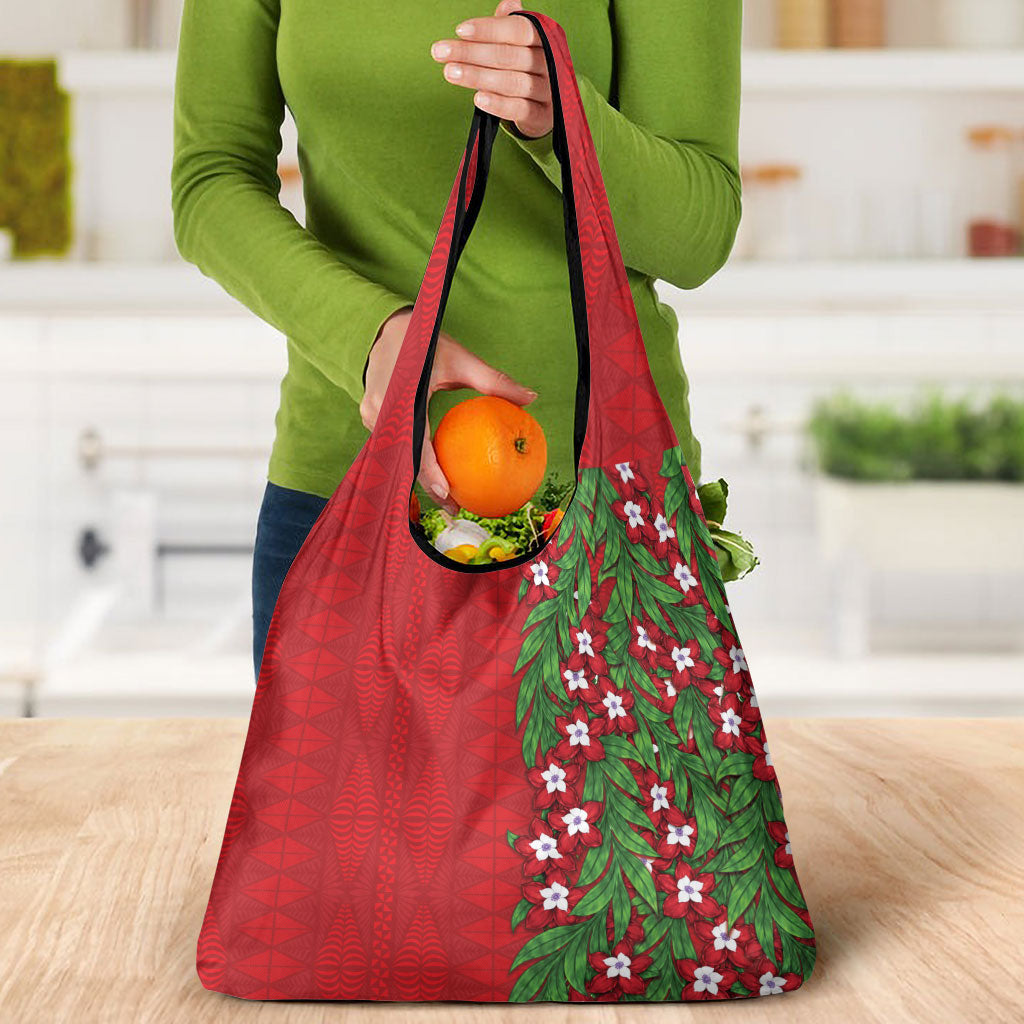 Tonga Language Week Grocery Bag Heilala Floral Red