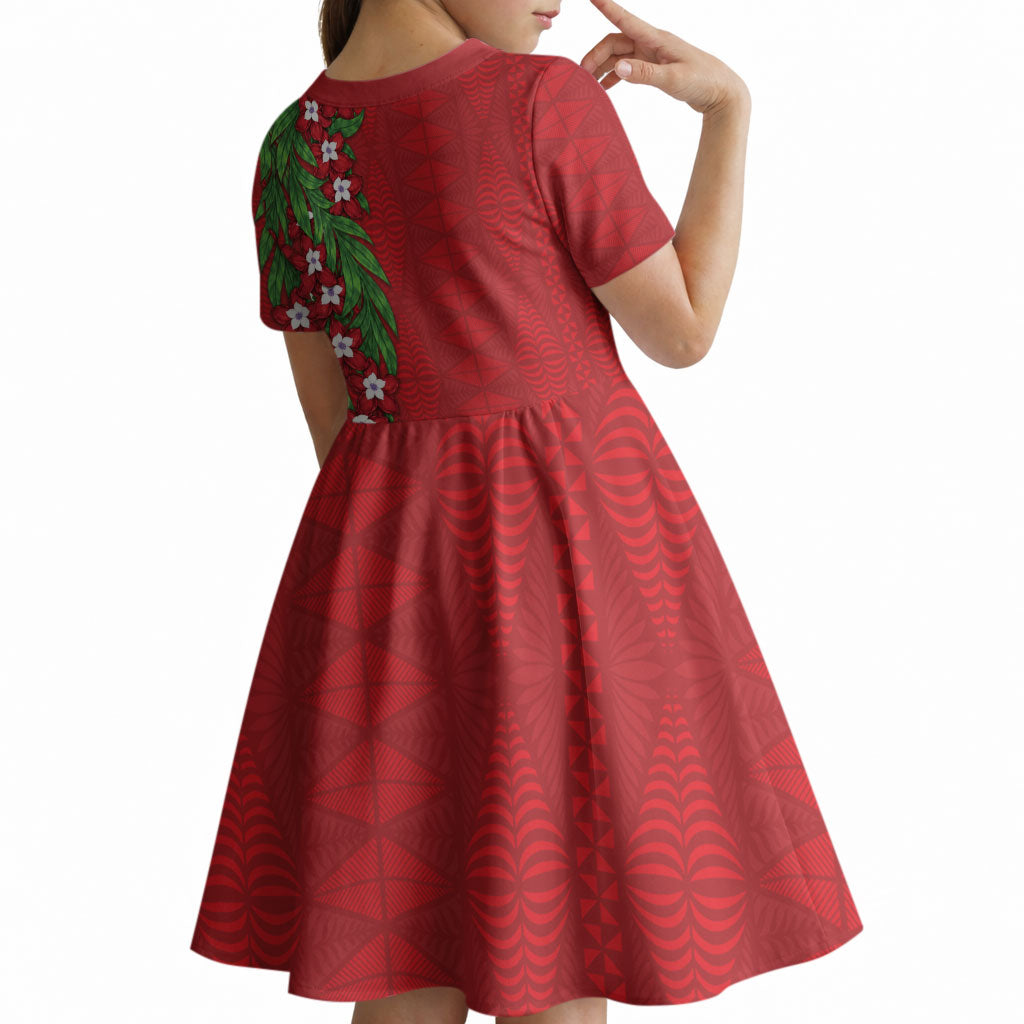 Tonga Language Week Kid Short Sleeve Dress Heilala Floral Red