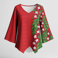Tonga Language Week Kimono Sleeve Blouse Heilala Floral Red