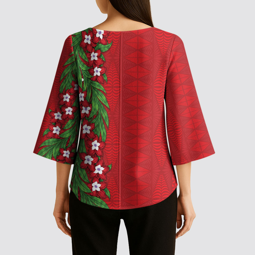 Tonga Language Week Kimono Sleeve Blouse Heilala Floral Red