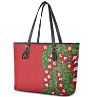 Tonga Language Week Leather Tote Bag Heilala Floral Red