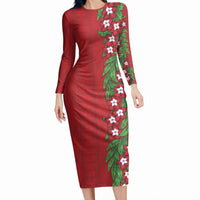 Tonga Language Week Long Sleeve Bodycon Dress Heilala Floral Red