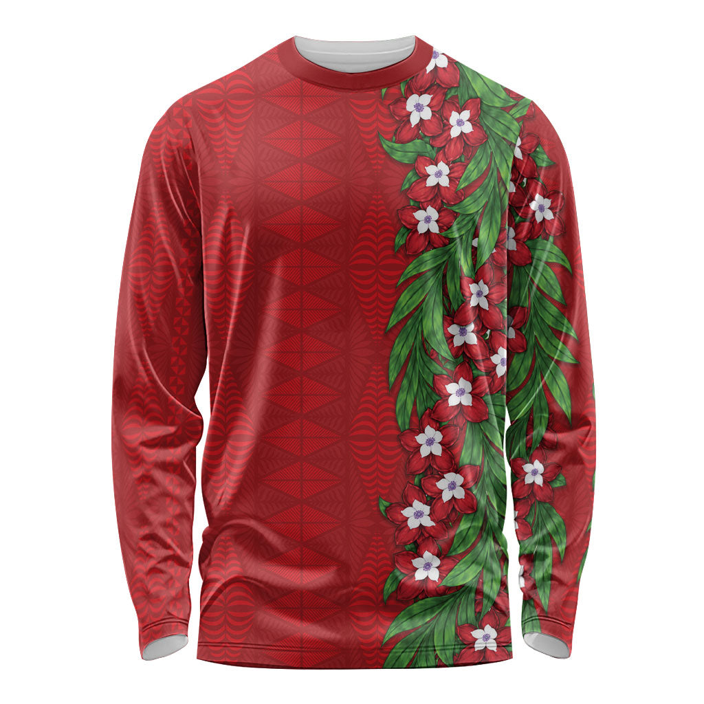 Tonga Language Week Long Sleeve Shirt Heilala Floral Red
