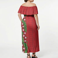 Tonga Language Week Off Shoulder Maxi Dress Heilala Floral Red