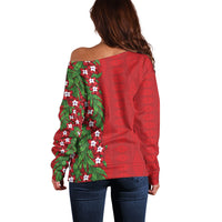Tonga Language Week Off Shoulder Sweater Heilala Floral Red